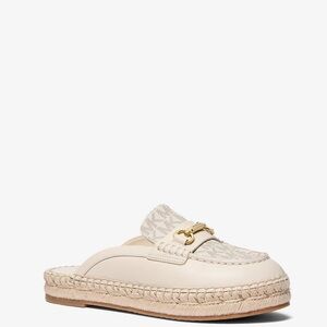 New! MICHAEL KORS 
Carson Leather and Signature Logo Espadrille Mule